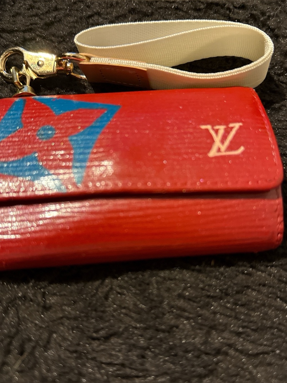 Louis Vuitton Red Leather Wristlet Key Holder It Holds 6 Keys Repainted